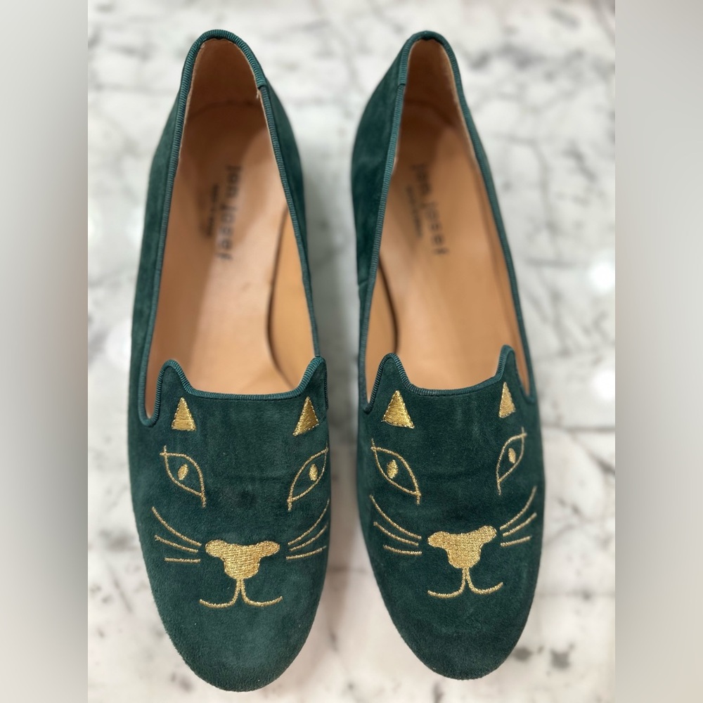 Jon Josef Green Suede - Cat Embroidered Loafers